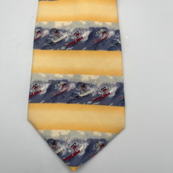 Tommy Bahama Necktie Off Island Collection Silk Yellow Surfer Tie Made USA - Picture 4 of 11